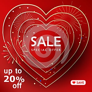 Sale deal banner Happy Valentines Day gift card 2024 vector wallpaper poster banner template
