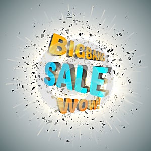 Sale design template . Bigbang Sale Poster with explosion cloud of black pieces. Wow.