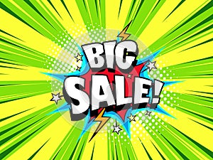 Comic style sale discount banner poster, retailer offer vector background photo