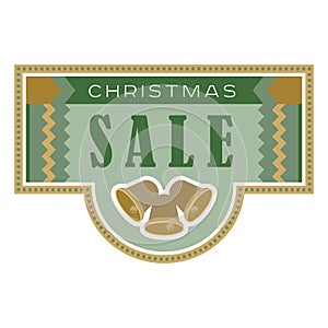 Sale and discount card, banner, flier. Christmas sale title. Bells, hand drawn letters composition isolated on background. Vector
