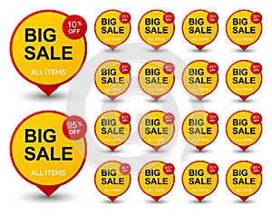 Sale and discount labels on white background