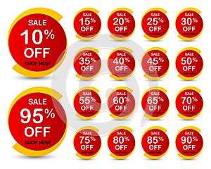 Sale and discount labels on white background