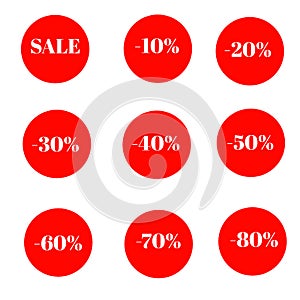 Sale, discount, percentage stickers colorful circle and white letters icon 3d background brand and productions advertising