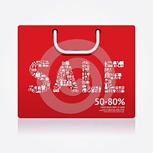 Sale Discount Shopping bag Styled . Advertising Banners. Vector