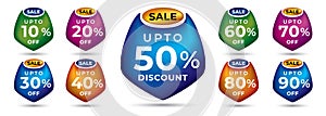 Sale discount special offer banner promotion percentage sticker label  multi color