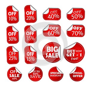 Sale discount specials banner price tag, sticker half off, save percent coupon icon photo