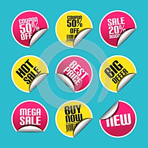 Sale Discount Sticker Set With Curved Corner - Colorful Vector Illustration - Isolated On Monochrome Background