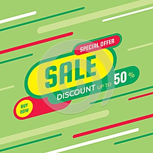 Sale discount up to 50% off - concept banner vector illustration. Special offer abstract layout. Buy now. Graphic design poster.