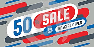 Sale discount up to 50% off - concept horizontal banner vector illustration. Special offer abstract layout. Graphic design poster.