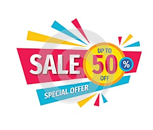 Sale discount up to 50% off promotion horizontal banner. Abstract advertising concept decorative layout. Special offer. Marketing