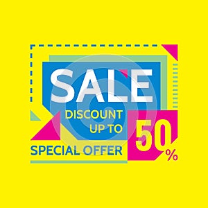 Sale - discount up to 50% - special offer - abstract promotion vector banner. Concept layout. Design element for advertising print