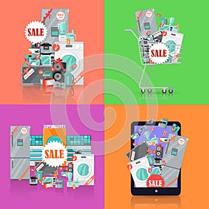 Sale in Electronics Store Vector Concepts Set