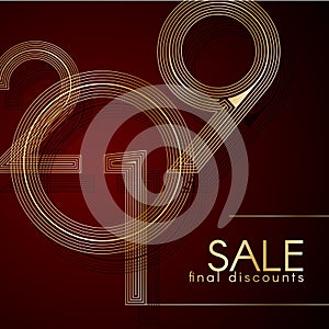 Sale final discounts 2019 Gold lines on a dark background Creative element for design luxury promo cards advertising for 2019 sale
