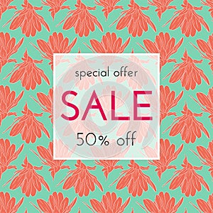 Sale floral cards. Flower ink sketch. Vector