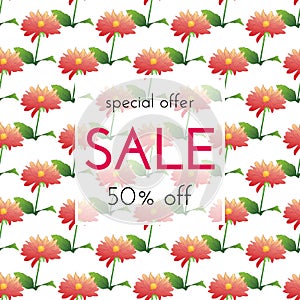 Sale floral cards. Flower ink sketch. Vector