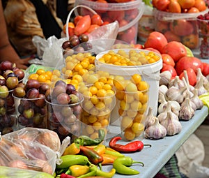 sale of fruits and vegetables on market in Russia