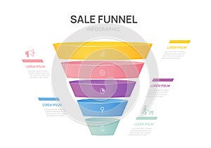 sale funnel Infograph diagram template for business. 5 step, digital marketing data, presentation vector infographics