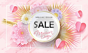 Sale gift card, banner. Happy Mother\'s Day vector greeting card for best mom beautiful flowers wallpaper sign