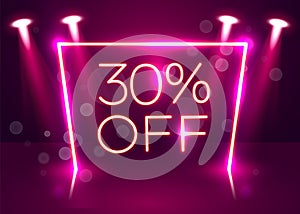 Sale glowing neon sign. Light vector background for your advertise, discounts and business.