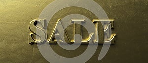 Sale gold color text on luxury golden background. 3d illustration