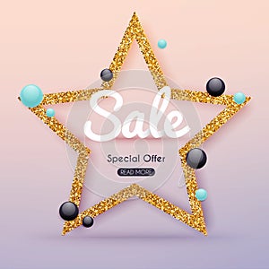 Sale Golden Banner. Sale Poster, Sale Flyer, Sale Vector. Blurred background. Vector illustration.