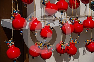 Sale Grenades of ceramic souvenir. Traditional market Turkey