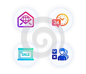 Sale, 24h service and Web mail icons set. Opinion sign. Shopping store, Call support, World communication. Vector