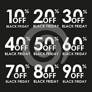 Sale icon set. Black Friday concept. Discount price off and sales design template. Shopping and low price symbols.