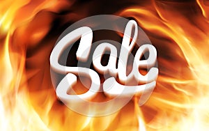 Sale inscription in fire flames. Vector banner