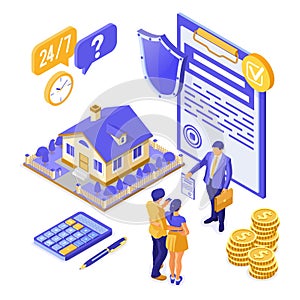 Sale Insurance Rent Mortgage House Isometric