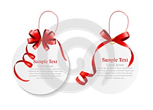 Sale Labels Set with Red Bow and Ribbon . Vector