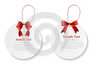 Sale Labels Set with Red Bow and Ribbon . Vector