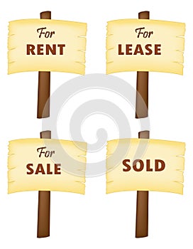 Sale , lease, rent and sold sign boards