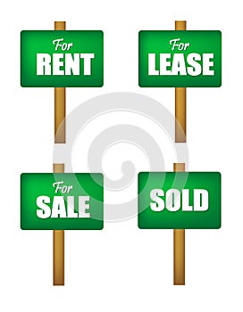 Sale , lease, rent and sold sign boards