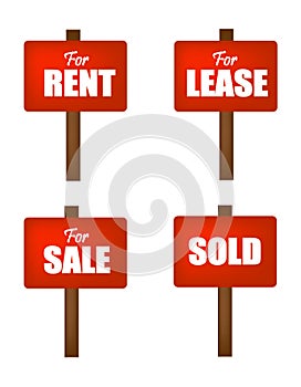 Sale , lease, rent and sold sign boards