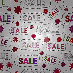 Sale lettering in red, white and black colors