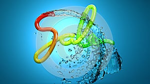 Sale lettering word made by colorful rainblow baloon or plastic stripe with fresh water splash. 3d illustration