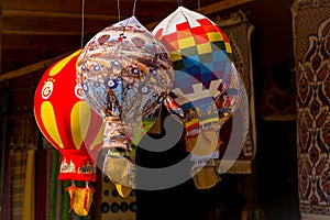 Sale in the market. Turkish Bazaar on the street. Souvenirs in the form of balloons. Cappadocia, Turkey