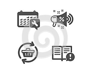 Sale megaphone, Refresh cart and Spanner icons. Facts sign. Shopping, Online shopping, Repair service. Vector