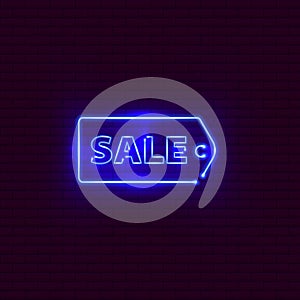 Sale neon sign on the brick wall. Vector Illustration