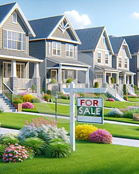 For Sale New Home House Street Construction Subdivision Row Pastel Colors AI Generated