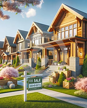 For Sale New Modern Wood Exterior Contemporary Home House Street Upscale Subdivision Row AI Generated