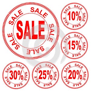 Sale, the numbers for discount of 10%, 15%, 20%, 25%, 30%, vector