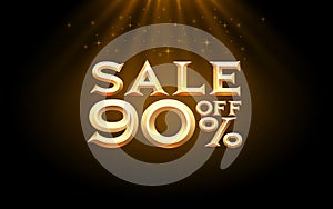 Sale off 90 percent, offer banner. Gold letters on a black background. Vector illustration.