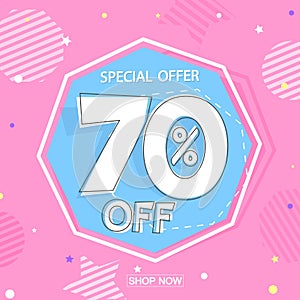 Sale 70% off, poster design template, discount banner, special offer, end of season, vector illustration