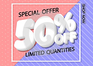 Sale 50% off, poster design template, discount banner, special offer, end of season, vector illustration