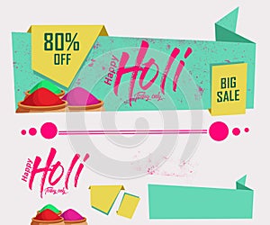 Sale origami banners, Big Sale with 80% discount and big offer with colorful floral website header or banner set for indian festiv