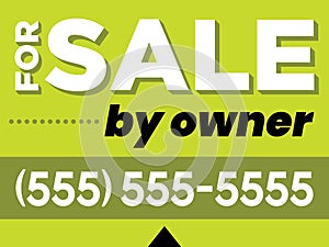 For Sale By Owner Sign Template | 18in x 24in Customizable Sign Layout | Home and Vehicle Sales | Bright Vector Design