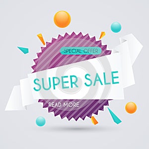 Sale paper banner. Sale and discounts. Super Sale and special of