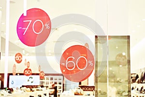 Sale percent sign. Store background. Black Friday concept